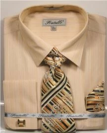 Fratello Men's French Cuff Dress Shirt Set - Tone On Tone Shirt
