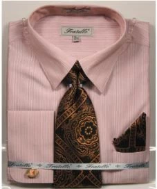 Fratello Men's French Cuff Dress Shirt Set - Tone On Tone Shirt 5 Fratello Men's French Cuff Dress Shirt Set - Tone On Tone Shirt - Image 3