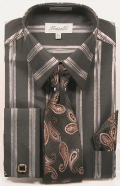 Fratello Men's French Cuff Dress Shirt Set - Double Stripe