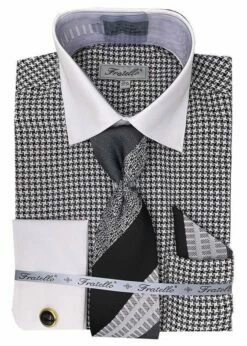Fratello Men's French Cuff Dress Shirt Set - Star Pattern