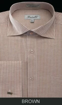Fratello Men's French Cuff Dress Shirt - Classic Stripe 12 Fratello Men's French Cuff Dress Shirt - Classic Stripe -Empire Shop frv4902 brown