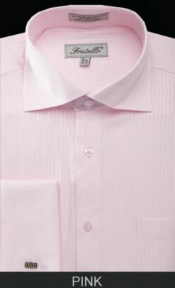 Fratello Men's French Cuff Dress Shirt - Classic Stripe 16 Fratello Men's French Cuff Dress Shirt - Classic Stripe -Empire Shop frv4902 pink