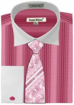 Daniel Ellissa Men's French Cuff Dress Shirt Set - Basic Two Tone 12 Daniel Ellissa Men's French Cuff Dress Shirt Set - Basic Two Tone -Empire Shop fuchsia 1 2