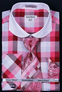 Daniel Ellissa Men's French Cuff Dress Shirt Set - Bright Checker -Empire Shop fuchsia 2