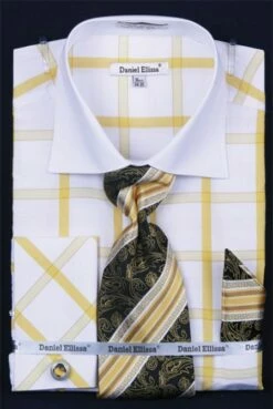 Daniel Ellissa Men's French Cuff Dress Shirt Set - Spread Collar 29 Daniel Ellissa Men's French Cuff Dress Shirt Set - Spread Collar -Empire Shop gold 1 1