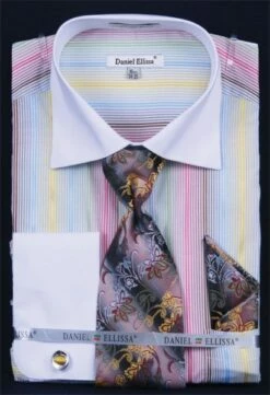 Daniel Ellissa Men's French Cuff Dress Shirt Set - Multi Stripe -Empire Shop gold 2 1