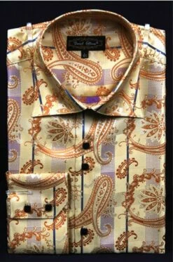 Daniel Ellissa Men's Fashion Dress Shirt - Abstract Flower Pattern -Empire Shop gold 6
