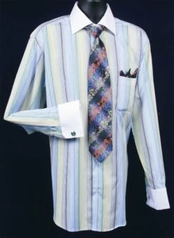 Daniel Ellissa Men's French Cuff Dress Shirt Set - Multi Stripe -Empire Shop green