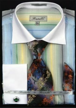 Daniel Ellissa Men's French Cuff Dress Shirt Set - Multi Stripe -Empire Shop green 7 1