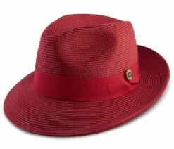 Montique Men's Fashion Straw Fedora Hat - Solid Color 14 Montique Men's Fashion Straw Fedora Hat - Solid Color -Empire Shop h 42 burgundy
