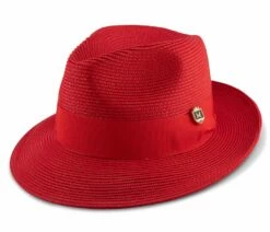 Montique Men's Fashion Straw Fedora Hat - Solid Color 17 Montique Men's Fashion Straw Fedora Hat - Solid Color -Empire Shop h 42 red
