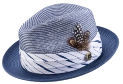Montique Men's Fedora Style Straw Hat - Diamond Stripes -Empire Shop h2303 navy