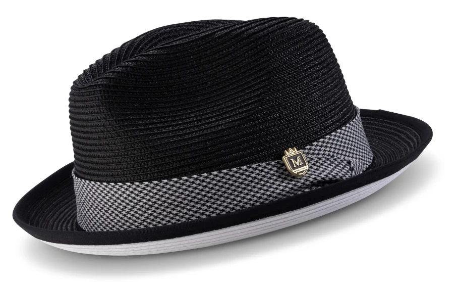 Montique Men's Fedora Style Straw Hat - Houndstooth 3 Montique Men's Fedora Style Straw Hat - Houndstooth