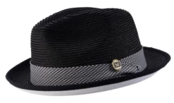 Montique Men's Fedora Style Straw Hat - Light Houndstooth