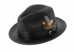 Montique Men's Fashion Straw Fedora Hat - Bold Feather