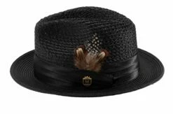 Montique Men's Fashion Straw Fedora Hat - Bold Feather -Empire Shop h34 black 258