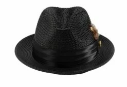 Montique Men's Fashion Straw Fedora Hat - Bold Feather -Empire Shop h34 black 266