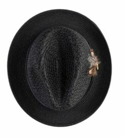 Montique Men's Fashion Straw Fedora Hat - Bold Feather -Empire Shop h34 black 486