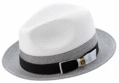 Montique Men's Fashion Straw Fedora Hat - White Accent