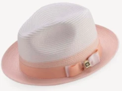 Montique Men's Fashion Straw Fedora Hat - White Accent -Empire Shop h69peach