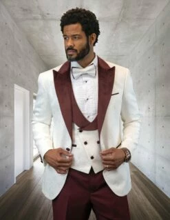 Statement Men's 3 Piece Fashion Tuxedo - Bold Accents -Empire Shop hilton burgundy