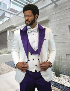Statement Men's 3 Piece Fashion Tuxedo - Bold Accents -Empire Shop hilton purple