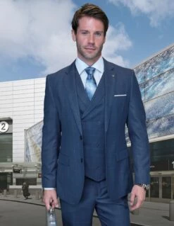 Statement Men's 100% Wool 3 Piece Suit - Sharp Windowpane -Empire Shop hugo 1 indigo