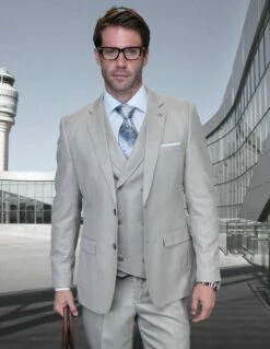 Statement Men's 100% Wool 3 Piece Suit - Sharp Windowpane -Empire Shop hugo 1 tan