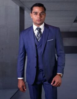 Statement Men's 100% Wool 3 Piece Suit - Textured Stripes -Empire Shop hugo 2 sapphire