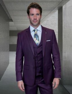 Statement Men's 100% Wool 3 Piece Suit - Tone On Tone Plaid 10 Statement Men's 100% Wool 3 Piece Suit - Tone On Tone Plaid -Empire Shop hugo 3 plum
