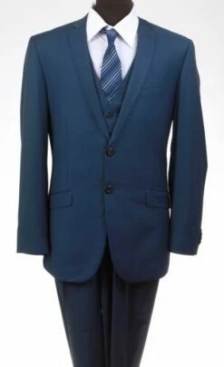 Tazio Men's 3 Piece Executive Slim Fit Suit - 5 Button Vest 19 Tazio Men's 3 Piece Executive Slim Fit Suit - 5 Button Vest -Empire Shop indigo 14 2