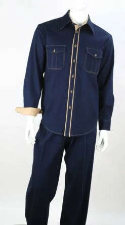 Royal Diamond Men's 2 Piece Long Sleeve Denim Walking Suit - Light Accents