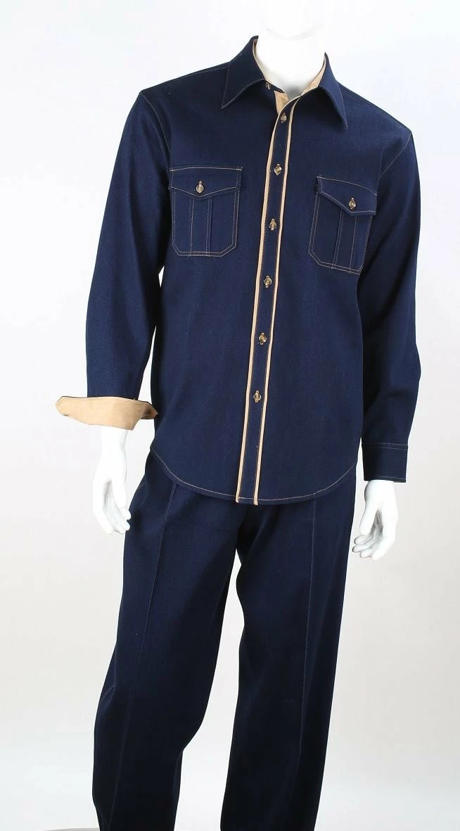 Royal Diamond Men's 2 Piece Long Sleeve Denim Walking Suit - Light Accents 3 Royal Diamond Men's 2 Piece Long Sleeve Denim Walking Suit - Light Accents
