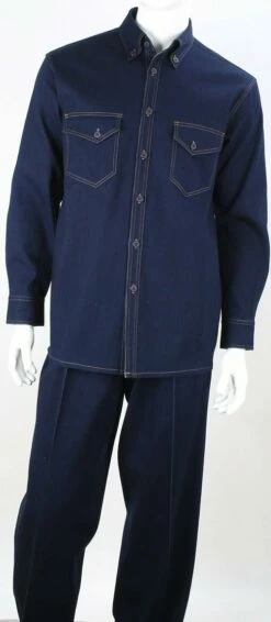 Royal Diamond Men's 2 Piece Long Sleeve Denim Walking Suit - Classic Denim