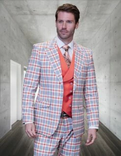Statement Men's 100% Wool 3 Piece Suit -Electric Windowpane -Empire Shop kariza coral