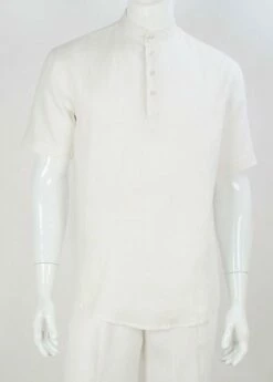 Apollo King Men's Short Sleeve Linen Casual Shirt - Banded Collar