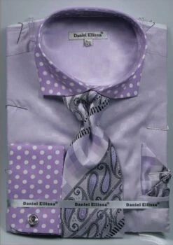Daniel Ellissa Men's French Cuff Dress Shirt Set - Polka Dot -Empire Shop lavender 3780