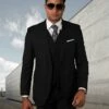 Statement Men's 3 Piece 100% Wool Executive Suit - Slim Fit -Empire Shop lazaro black