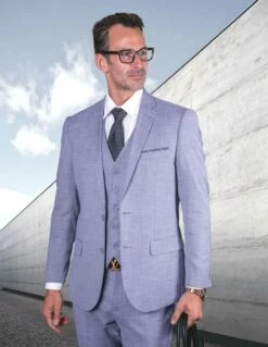 Statement Men's 3 Piece 100% Wool Executive Suit - Slim Fit 24 Statement Men's 3 Piece 100% Wool Executive Suit - Slim Fit -Empire Shop lazaro skyblue