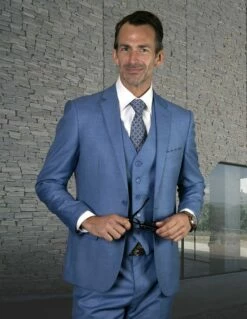 Statement Men's 3 Piece 100% Wool Executive Suit - Slim Fit 25 Statement Men's 3 Piece 100% Wool Executive Suit - Slim Fit -Empire Shop lazaro steel blue 1