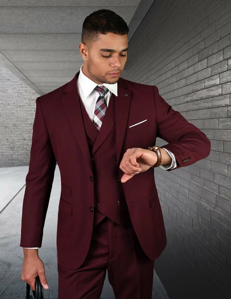 Statement Men's 3 Piece 100% Wool Suit - Solid Color 5 Statement Men's 3 Piece 100% Wool Suit - Solid Color - Image 3