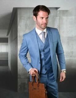 Statement Men's 3 Piece 100% Wool Suit - Solid Color 18 Statement Men's 3 Piece 100% Wool Suit - Solid Color -Empire Shop lazio steelblue