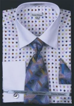 Daniel Ellissa Men's French Cuff Dress Shirt Set - Multi Polka Dot -Empire Shop lilac 3