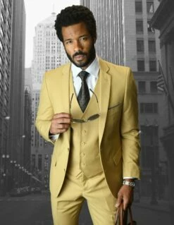 Statement Men's 3 Piece Slim Fit Wool Blend Suit - Stylish Solid Colors -Empire Shop lorenzo chestnut