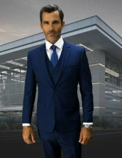 Statement Men's 3 Piece Slim Fit Wool Blend Suit - Stylish Solid Colors -Empire Shop lorenzo saphire