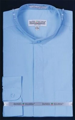 Daniel Ellissa Men's Banded Collar Dress Shirt - Solid Color -Empire Shop lt blue 2