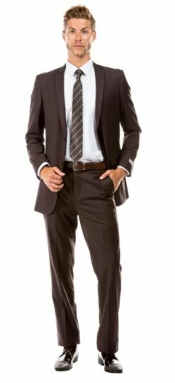 Tazio Men's 2 Piece Slim Fit Executive Suit - Side Vents -Empire Shop m085s 06 brown opt