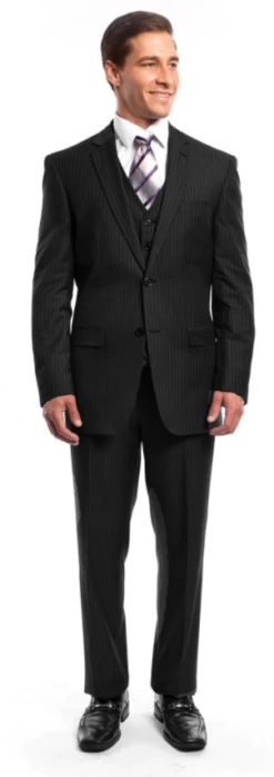Tazio Men's 3 Piece Executive Pinstripe Outlet Suit - 6 Button Vest