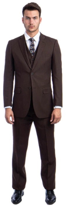 Tazio Men's 3 Piece Executive Pinstripe Outlet Suit - 6 Button Vest -Empire Shop m120 brown 1 29