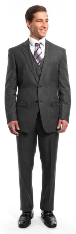 Tazio Men's 3 Piece Executive Pinstripe Outlet Suit - 6 Button Vest -Empire Shop m120 dark grey 1 29
